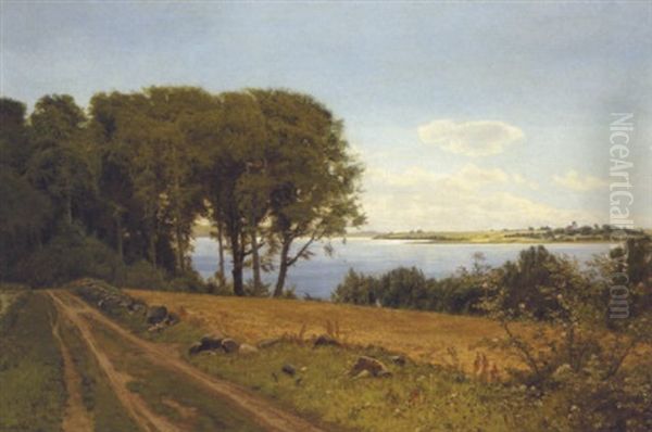 Landskab Med Vej Langs En Fjord, I Baggrunden Kirke Oil Painting by Thorvald Simeon Niss