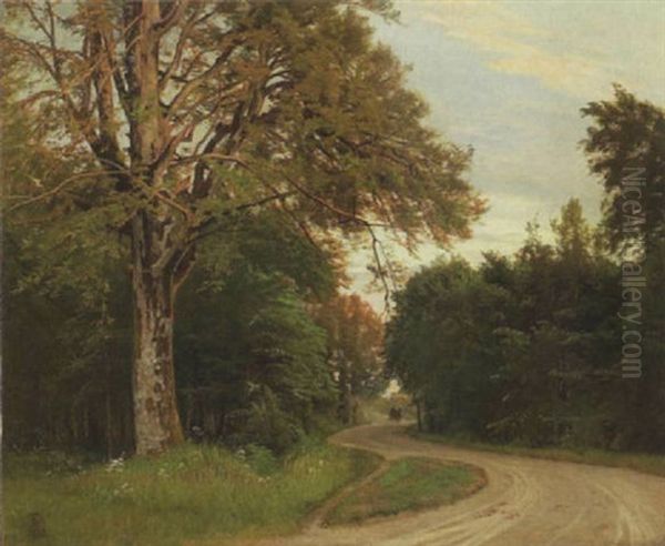 Vej Gennem Skoven, I Baggrunden Hestekoretoj Oil Painting by Thorvald Simeon Niss