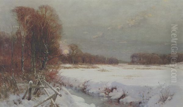 Vinterlandskab Ved Solnedgangstide Oil Painting by Thorvald Simeon Niss