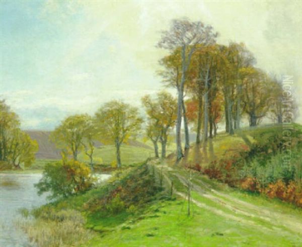 Efterarslandskab, Solen Bryder Gennem Skyerne Oil Painting by Thorvald Simeon Niss