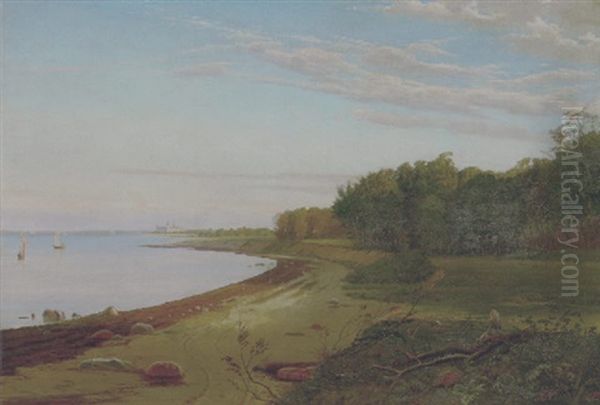 Kysten Nord For Helsingor Med Kronborg I Baggrunden Oil Painting by Thorvald Simeon Niss