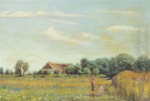 Fynsk Landskab Ved Hunderup Skov Ved Maleren H. A. Brendekildes Villa Oil Painting by Thorvald Simeon Niss