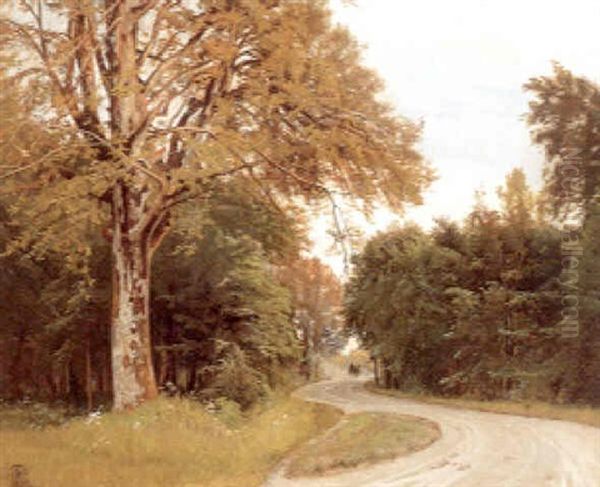 Grusvej Gennem Skov Med Hestekoretoj Oil Painting by Thorvald Simeon Niss