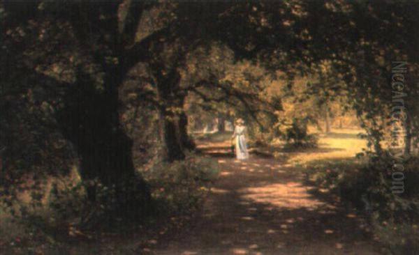 The Artist's Wife Strolling In The Jaegersborg Dyrehave, Copenhagen Oil Painting by Thorvald Simeon Niss