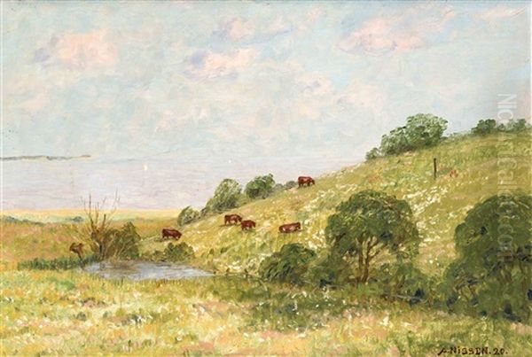 Fruhsommerliche Landschaft Mit Kuhen Bei Ekensund Oil Painting by Anton Nissen