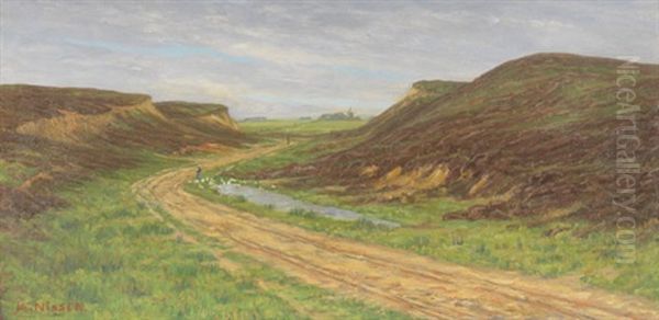 Landschaft In Nordschleswig Mit Gansehirtin Oil Painting by Anton Nissen