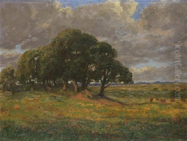 Baumgruppe In Landschaft (+ Landschaft Mit Einzelnem Laubbaum, Verso) Oil Painting by Anton Nissen