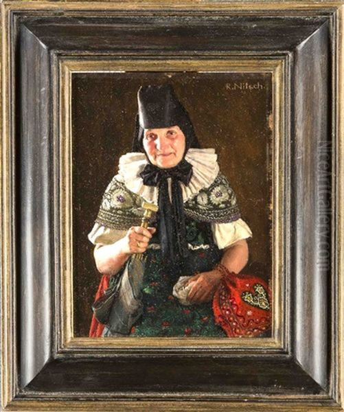 Bauerin Aus Lippe-detmold In Ortstypischer Tracht Oil Painting by Richard Nitsch