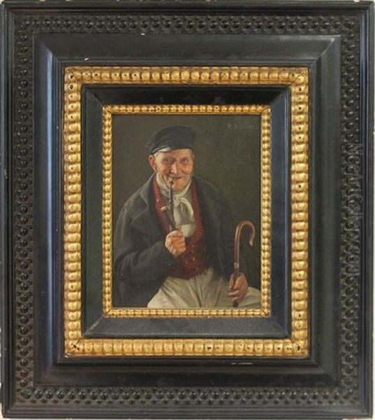 Male Portrait With Pipe And Cane Oil Painting by Richard Nitsch