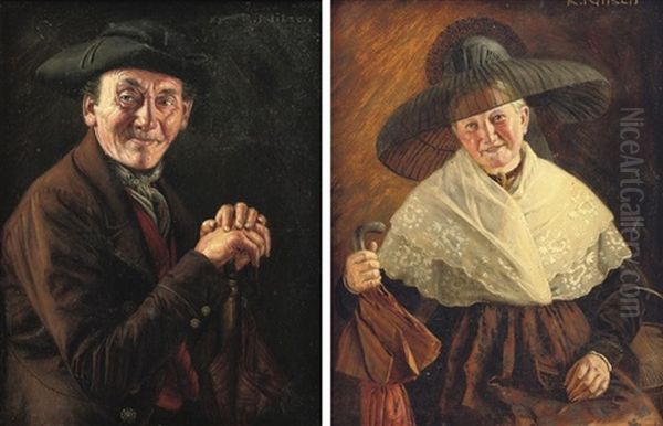 Traditional Dress Of Schwabe (+ Traditional Dress Of Mittelfrankin; Pair) Oil Painting by Richard Nitsch