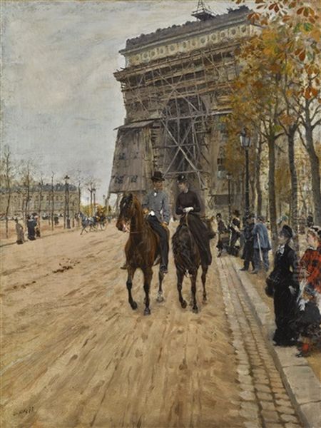 L'arc De Triomphe, Paris Oil Painting by Giuseppe de Nittis