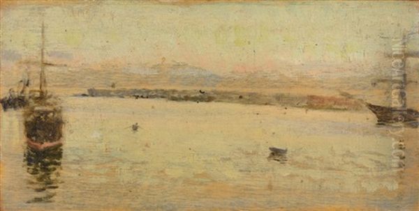 Port Le Soir, Circa 1866 Oil Painting by Giuseppe de Nittis