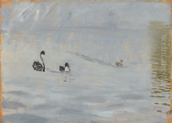 Cygnes Sur L'etang, Circa 1874 Oil Painting by Giuseppe de Nittis