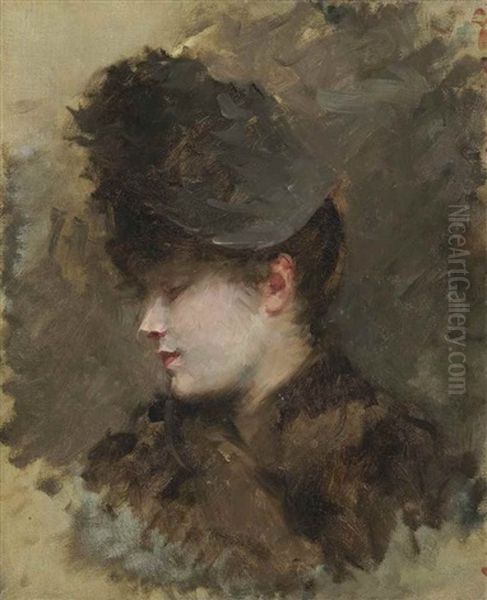 Testa Femminile Di Profilo, Con Cappellino Oil Painting by Giuseppe de Nittis