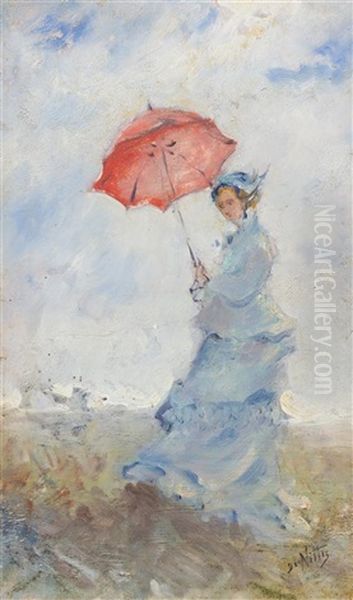 Girl With Parasol Oil Painting by Giuseppe de Nittis