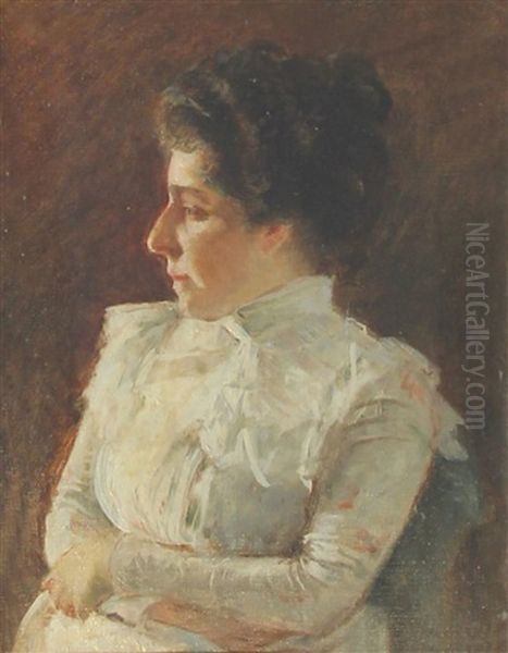 Portrait De Femme A La Robe Blanche Oil Painting by Giuseppe de Nittis