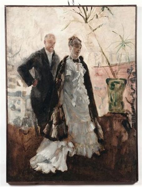 Due Figure Oil Painting by Giuseppe de Nittis