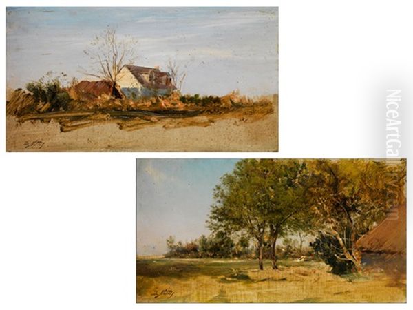 Landschaftsgemalde (pair) Oil Painting by Giuseppe de Nittis