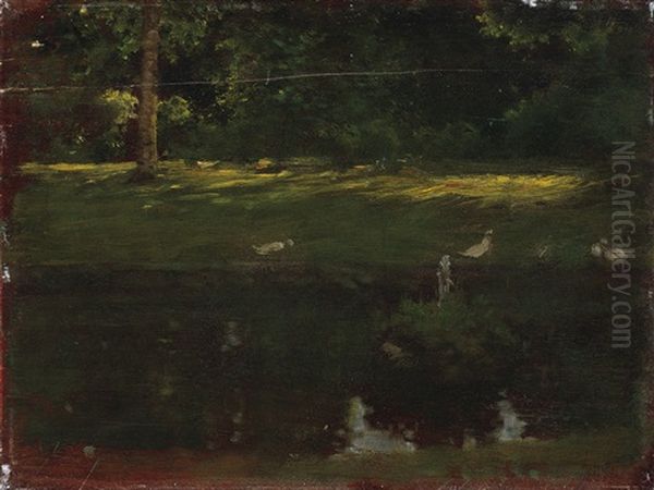 Der Teich Im Bois De Boulogne, Ruckseitig Eine Landschaftsstudie (recto/verso) Oil Painting by Giuseppe de Nittis