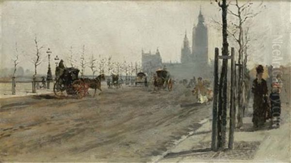 Veduta Di Londra (the Victoria Embankment, London) Oil Painting by Giuseppe de Nittis