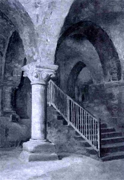 Romanesque Stairway Oil Painting by Giuseppe de Nittis