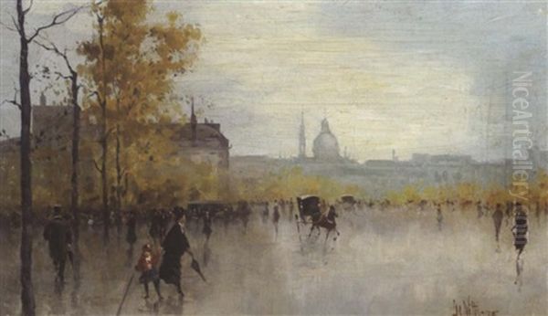 Stadtmotiv Mit Figurlicher Staffage (paris?) Oil Painting by Giuseppe de Nittis