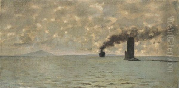 Marina Con Faro A Vapore Oil Painting by Giuseppe de Nittis