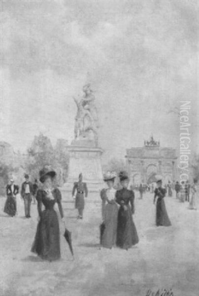 View Near The Arc De Triomphe Du Carrousel, Paris Oil Painting by Giuseppe de Nittis