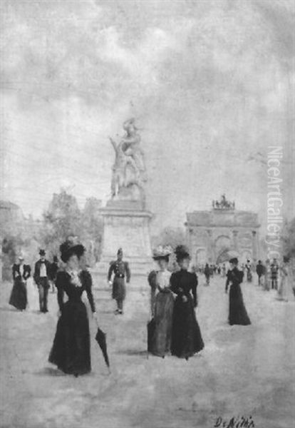 View Near The Arc De Triomphe Du Carrousel, Paris Oil Painting by Giuseppe de Nittis