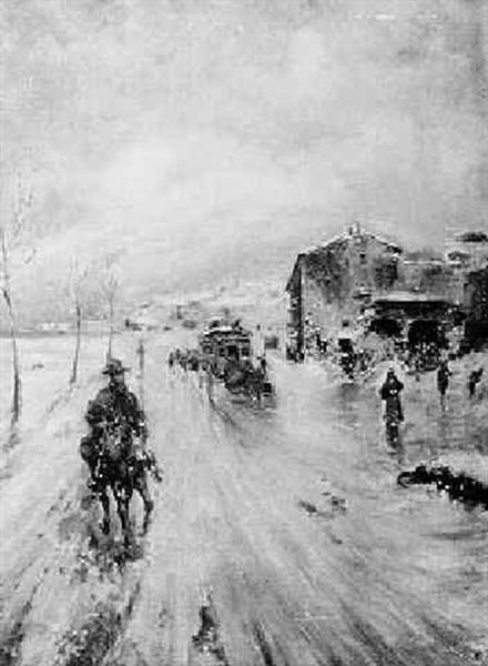 Road To The Village In Winter Oil Painting by Giuseppe de Nittis