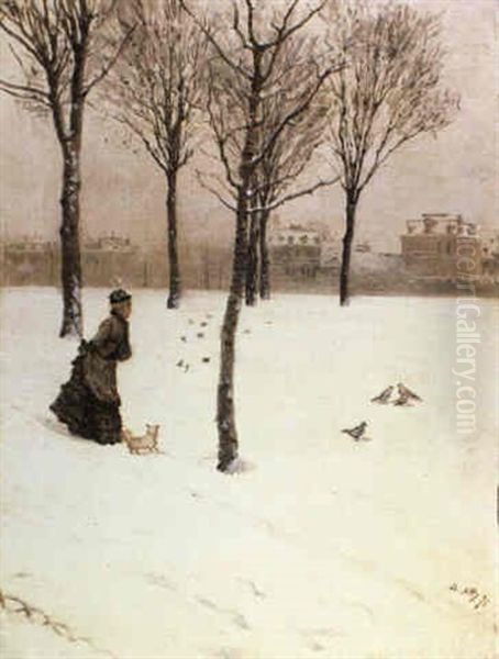 A Winter's Promenade Oil Painting by Giuseppe de Nittis