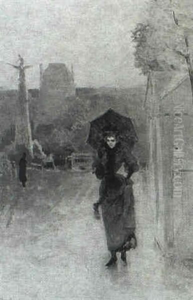 Street Scene With Woman With Parasol Oil Painting by Giuseppe de Nittis