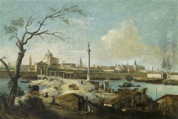 Capriccio With A View Of Padua Oil Painting by Giuseppe Bernardino Bison