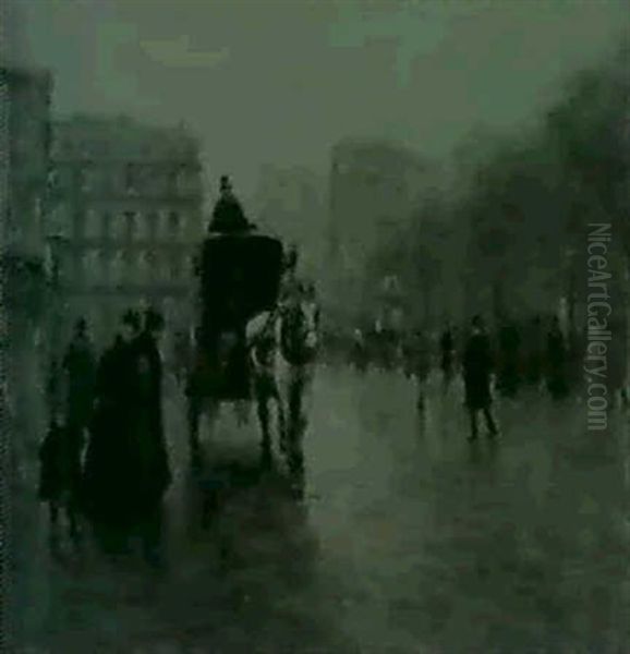 Figures In A Parisian Street Oil Painting by Giuseppe de Nittis