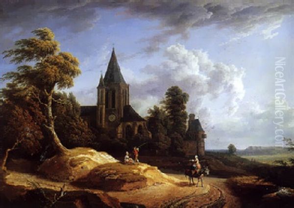 Vue De L'eglise De Saint Evremont A Creilli Oil Painting by Charles Francois Nivard