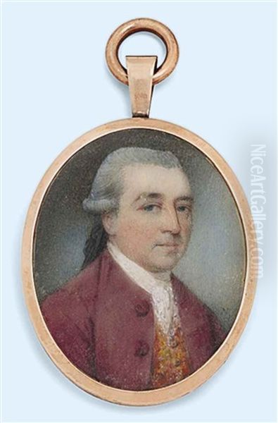 John Graham (1741-1775), In Maroon Coat, Embroidered Waistcoat, White Cravat, Powdered Hair En Queue Oil Painting by James Nixon