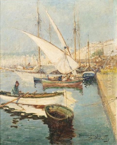 Un Port Oil Painting by Francisque Noailly