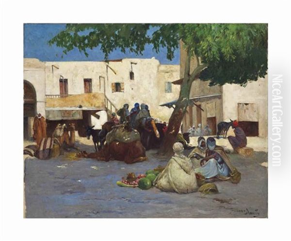 Market At Bou Saada Oil Painting by Francisque Noailly