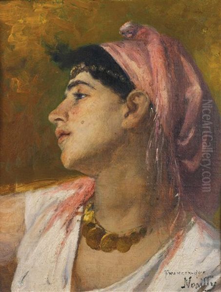 Jeune Femme Au Foulard Rose Oil Painting by Francisque Noailly