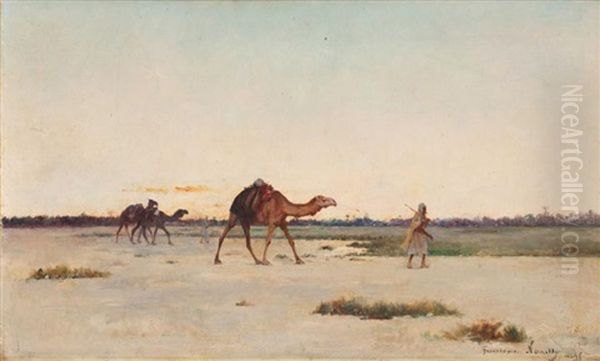 Chameaux Et Chameliers Aux Marches Du Desert Oil Painting by Francisque Noailly