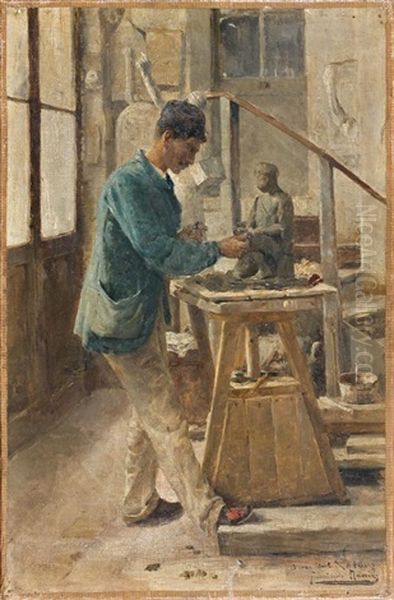 Sculpteur Dans L'atelier D'emile Latour Oil Painting by Francisque Noailly