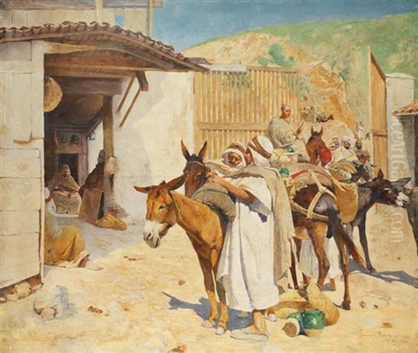 La Halte Devant Le Fondouk Oil Painting by Francisque Noailly