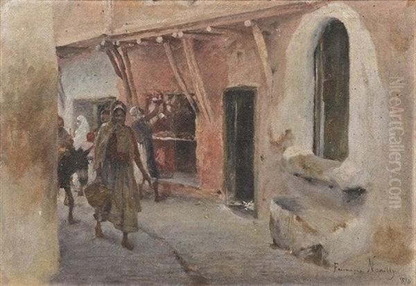 Commercants Et Chalands Dans Une Rue D'alger Oil Painting by Francisque Noailly