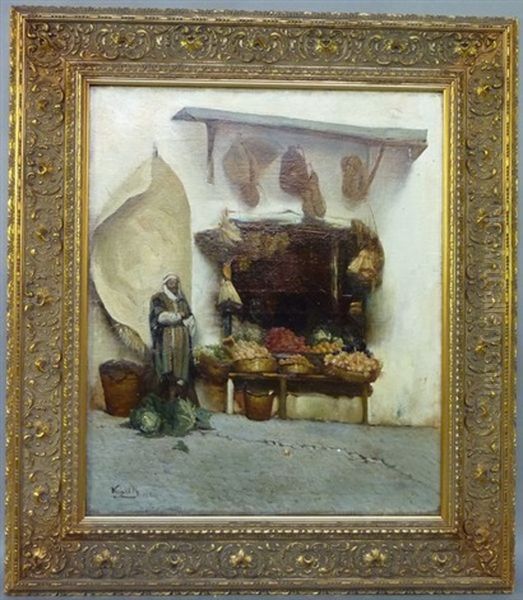 Le Marchand De Legumes Dans Le Souk Oil Painting by Francisque Noailly