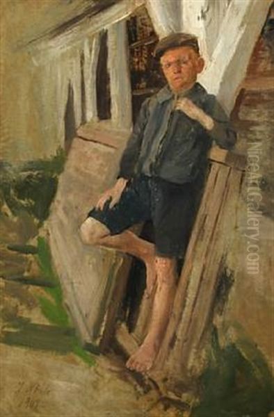 A Peasant Boy Oil Painting by Jacob Nobbe