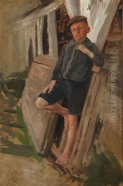 A Peasant Boy Oil Painting by Jacob Nobbe