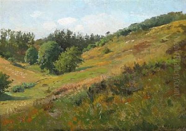 A Hilly Landscape Oil Painting by Jacob Nobbe