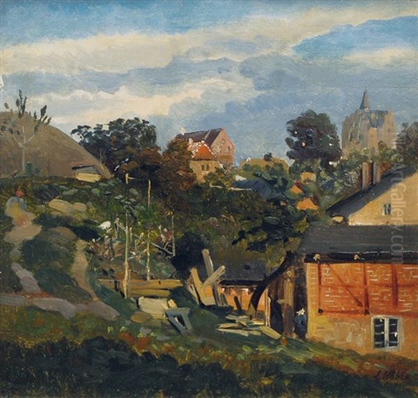 View On A Town With Castle Oil Painting by Jacob Nobbe