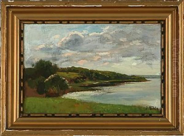 Fiord Scene On Calm Summer Day Oil Painting by Jacob Nobbe