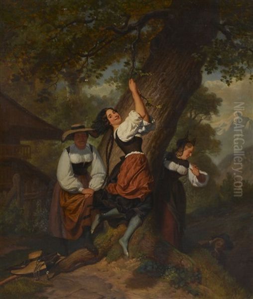 Jeunes Femmes S'amusant Oil Painting by Henry de Nobele